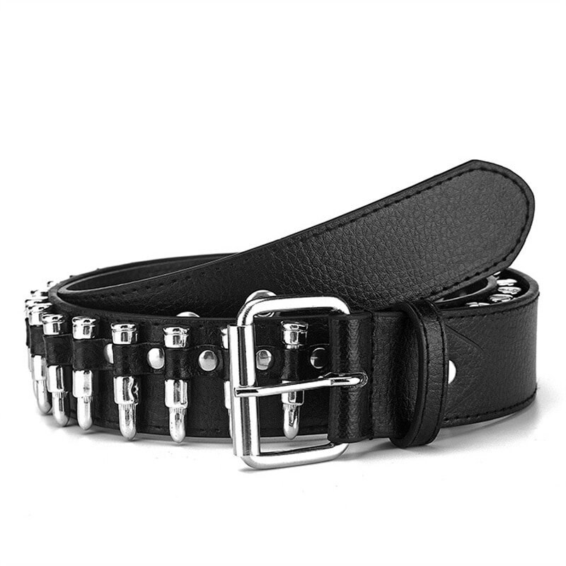Black Punk Rivet Decor Pu Leather Belt Studded Adjustable Unisex Men Women Waist Belt Gift