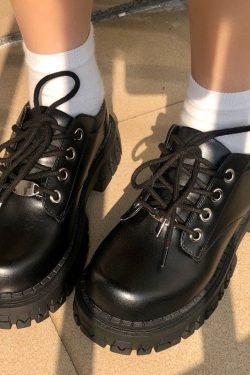 Black Vintage Oxford Platform Loafers Casual Shoes