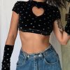 Blingy Heart Crop Top With Matching Gloves