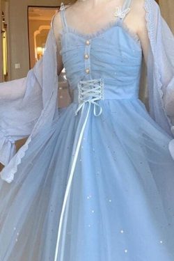 Blue Butterfly Slip Dress Bling Dress French Fairy Dress Milkmaid Dress Beach Dress Gauzy Princess Dress Cottagecore Dress Victorian Dress