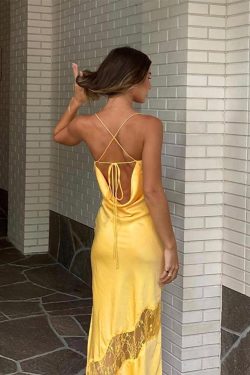 Bodycon Midi Lace Satin Dress Party Club Backless Off Shoulder Sexy Elegant Dresses For Women Y2k Dress