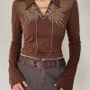 Brown Retro Long Sleeve Butterfly Print Grunge Top Y2k Clothing 2000s Clothing Trendy Clothes
