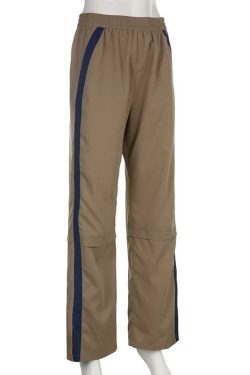 Brown Side Striped Pants Baggy Joggers Track Pants Swishy Pants 90s Elastic Waist Cargo Joggers Women Parachute Pants Loose Pants Trousers