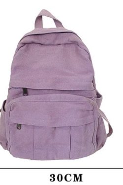 Canvas Backpack Zipper School Bag Laptop Travel Casual Vintage Rucksack Fashion High Capacity Solid Color Women's