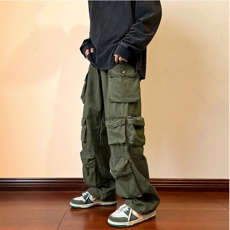 Cargo Army Green Black Pant Trousers Bottoms Harajuku Work Streetwear Casual Hiphop Streetstyle Baggy Multipocket Y2k Fashion Men Vintage