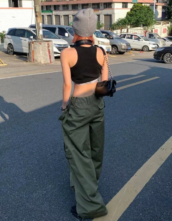 Cargo Brown Green Black Pant Trousers Bottoms Work Streetwear Casual Hiphop Streetstyle Baggy Multipocket Y2k Fashion Women Vintage Style