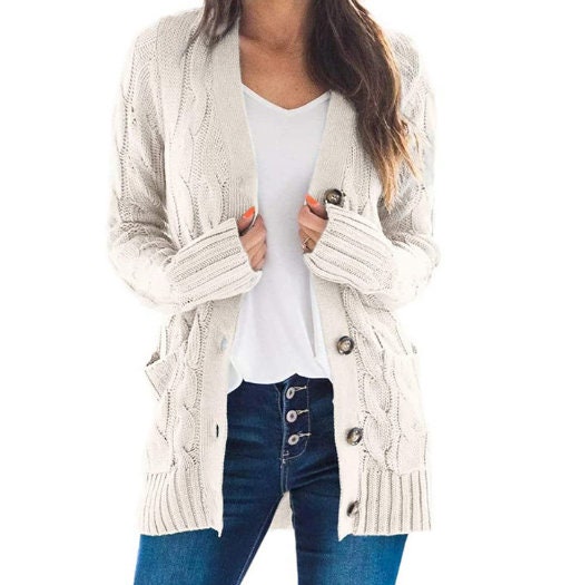 Casual Cardigan Jacket Solid Color Twist Button Cardigan Sweater