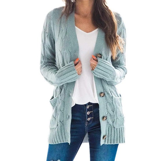 Casual Cardigan Jacket Solid Color Twist Button Cardigan Sweater