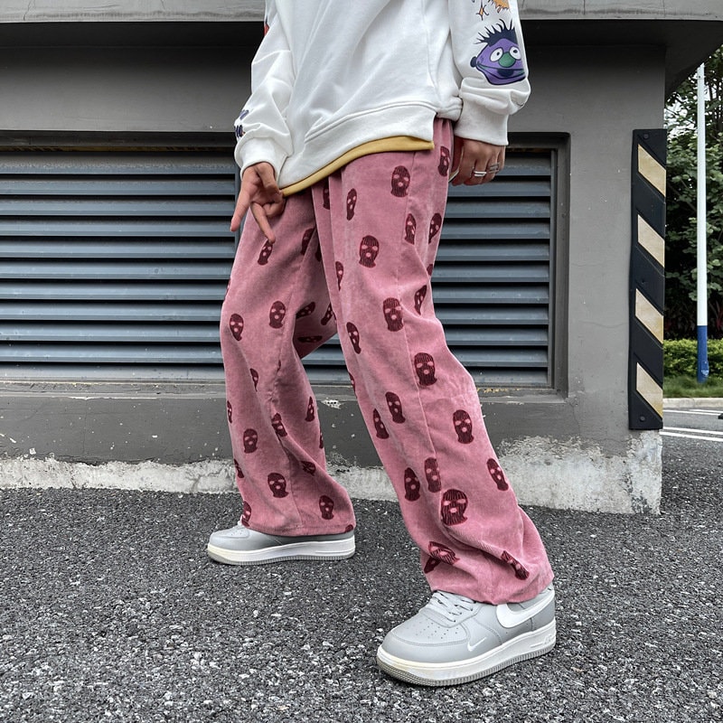Casual Corduroy Trousers With Skull Print