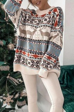 Casual O Neck Long Sleeve Pullover Sweater Women Autumn Fashion Christmas Printed Sweater Ladies Commuter Loose Sweater