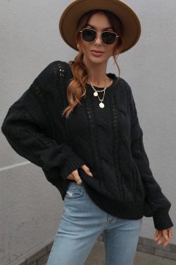 Casual Solid Color Knitted Loose Sweater Knitting Long Sleeve Winter Sweater Fit Warm Sweater Outerwear Womens Gift For Her