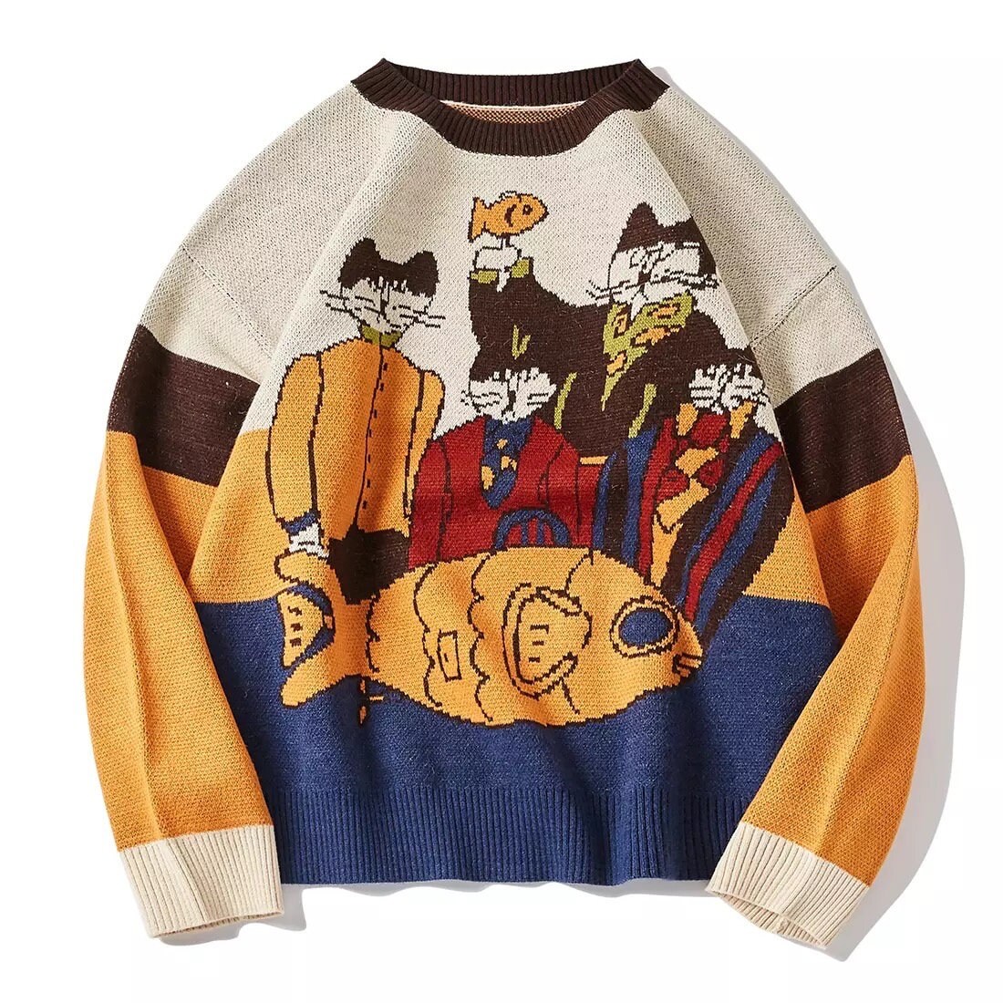 Cat Harajuku Sweater Gift For Cat Lover Vintage Cartoon Crewneck Aesthetic Oversized Sweatshirt Basic Y2k Pullover Colorful Hoodies