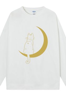 Cat Print Hoodie Cat In The Moon Hoodie Women Hoodies Unisex Oversized Sweatshirt Aesthetic Sweatshirt Fall Winter Hoodie Gift For Him