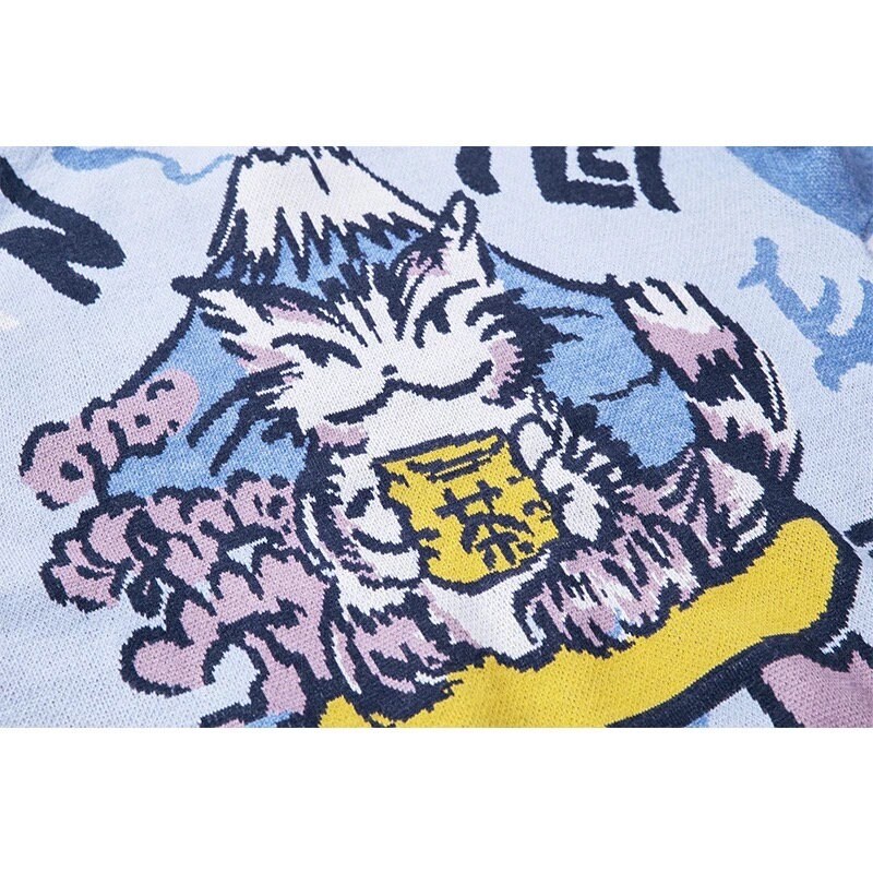 Cat Sweater Harajuku Knitted Sweater Funny Cat Anime Sweater Cat Crewneck Sweater Y2k Japanese Streetwear Harajuku Cat Lover Gift