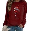 Christmas Sweater Christmas Hat Red Wine Cup Print Round Neck Long Sleeve Sweater