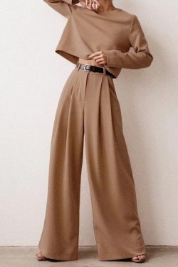 Classic Wide Pants Floor Length Pleated Loose Women Trousers Spring Wide Leg Pants Vintage Female Palazzo Pants 