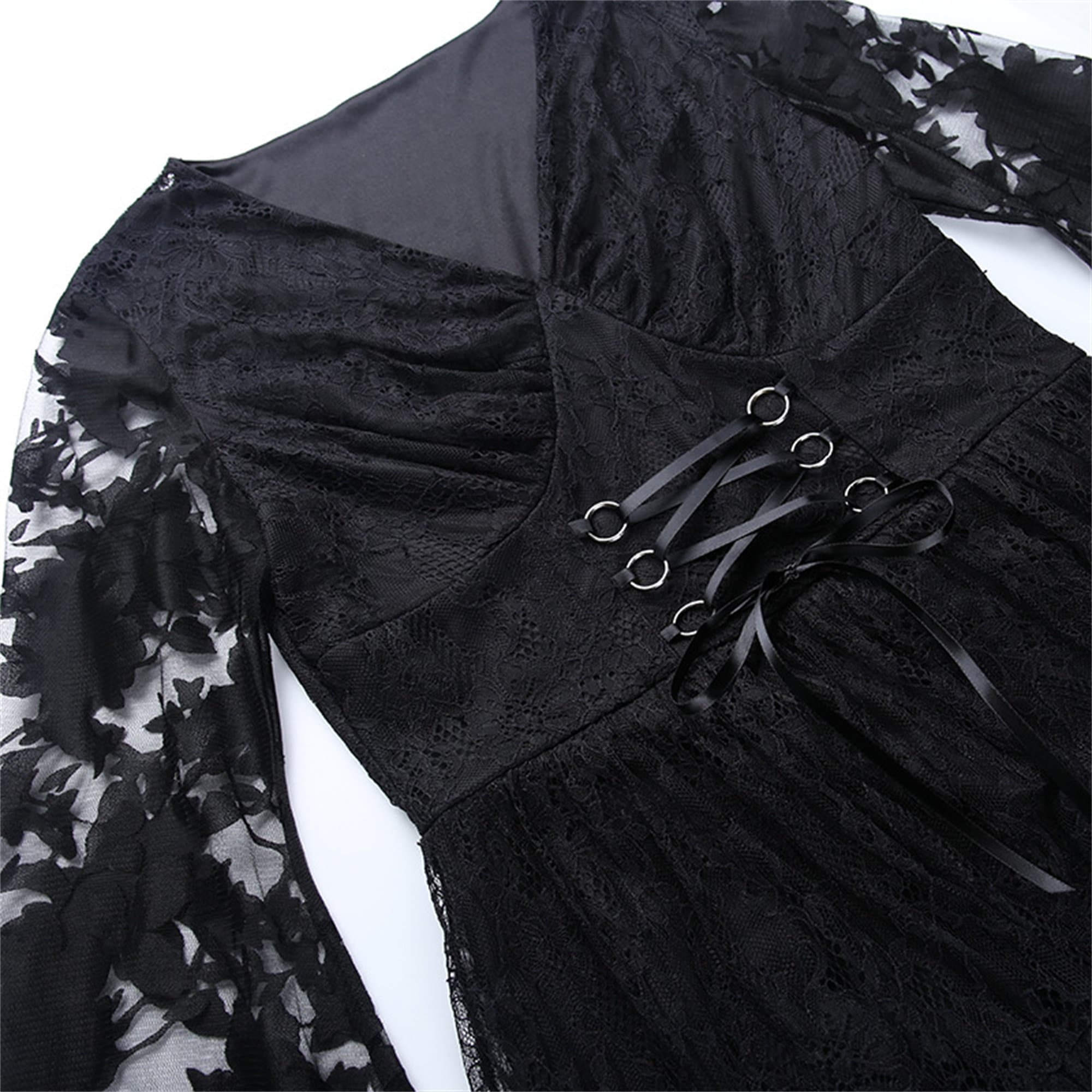 Cold Shoulder Gothic Dress Goth Retro Lace Dress Gothic Long Flared Sleeve Gothic Sexy Lace Up Square Neck Dress Gothic Cosplay Witch Clothe