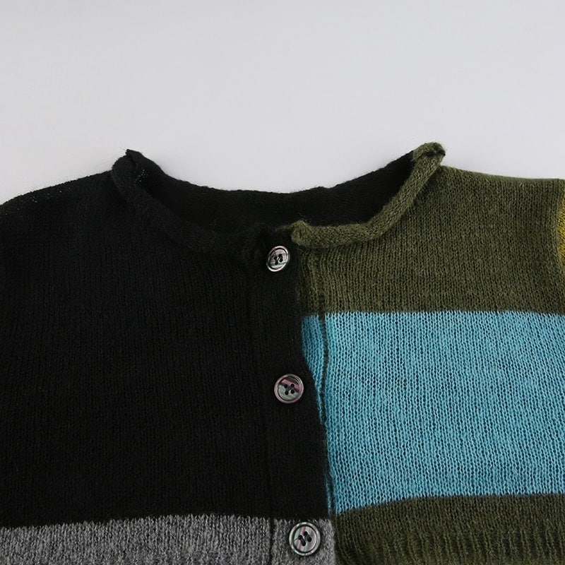 Colorblock Knitted Smock Cardigan Vintage Streetwear Y2k Clothing