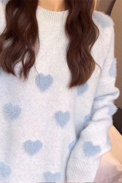 Colorful Pullover Jumper Sweatshirt Streetwear Hoodie Sweater Hearts Pullover Lovely Embroidery Knitted Knitwear Candy Color Y2k Women Girl