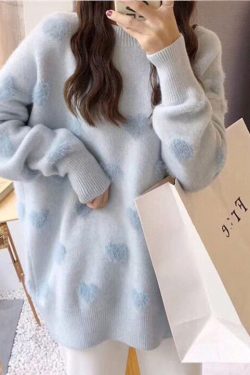Colorful Pullover Jumper Sweatshirt Streetwear Hoodie Sweater Hearts Pullover Lovely Embroidery Knitted Knitwear Candy Color Y2k Women Girl
