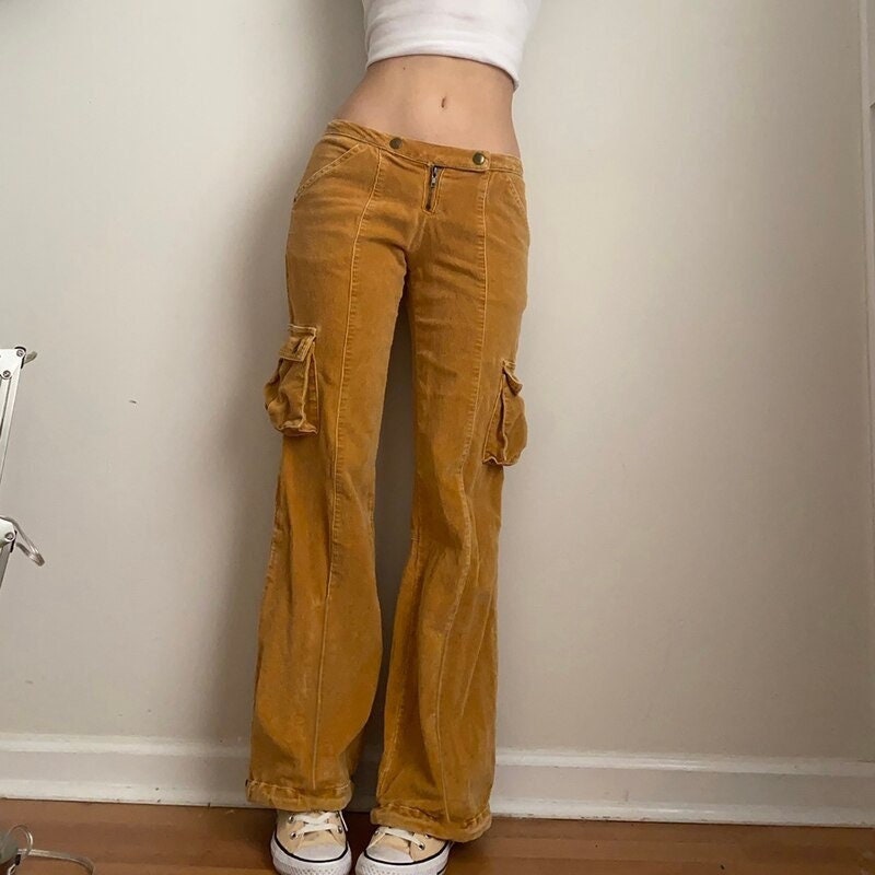 Corduroy Low Waisted Cargo Pants Streetwear Vintage Grunge Y2k Clothing