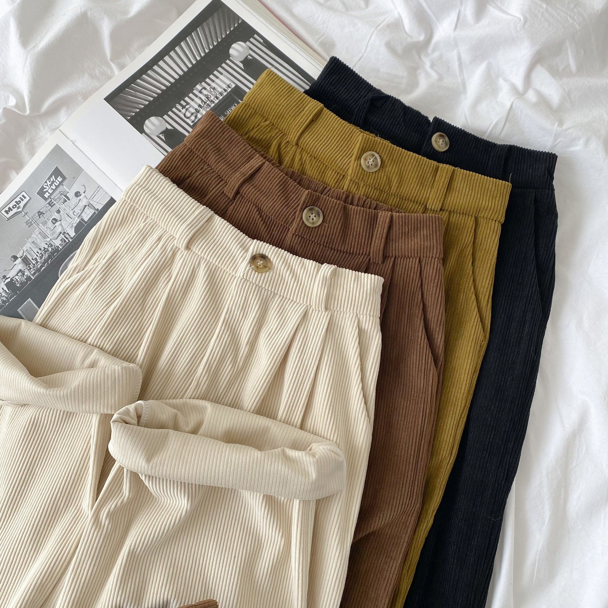 Corduroy Pants For Woman Dark Academia Clothing Retro High Waist Y2k Fashion 90s Lolita Fashion Cargo Pants For Ladies