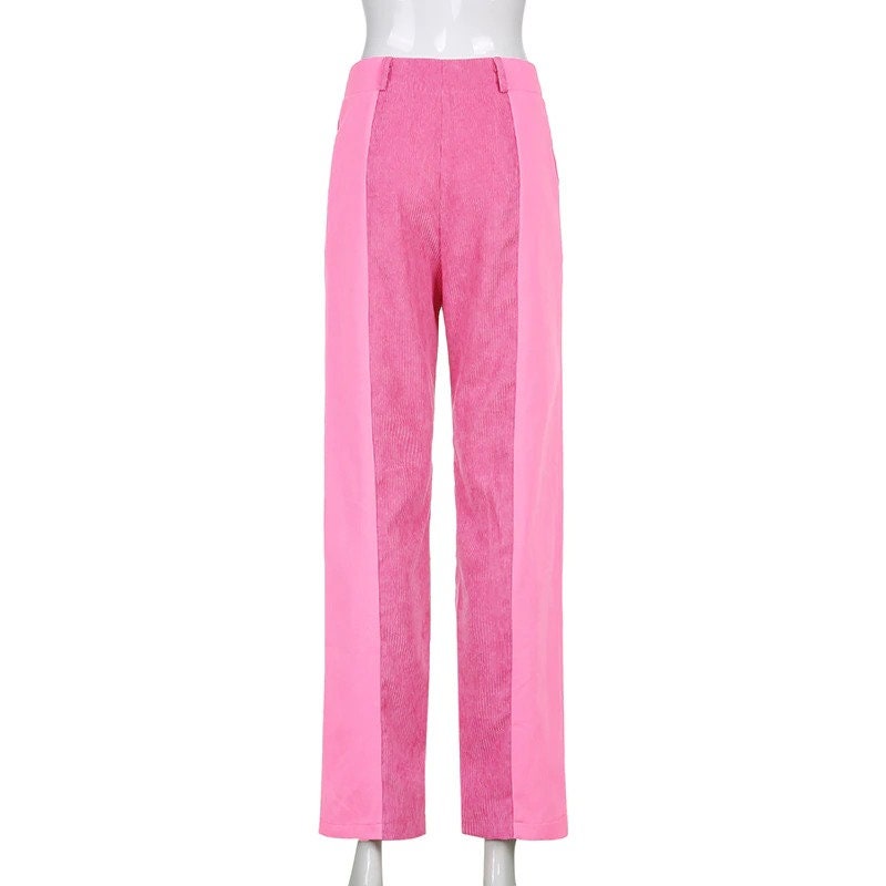 Corduroy Pants For Woman Y2k Pants Light Academia Clothing Elegant Retro High Waist Disco Pants 90s Lolita Fashion Cargo Pants For Ladies