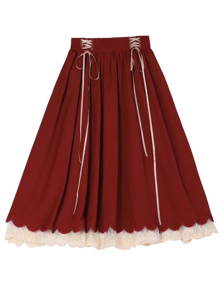 Cottagecore Clothing A Line Fairy Dress Dark Academia Clothing Retro Lantern 2 Pcs Set Long Midi Suspender Renaissance Skirt For Girls