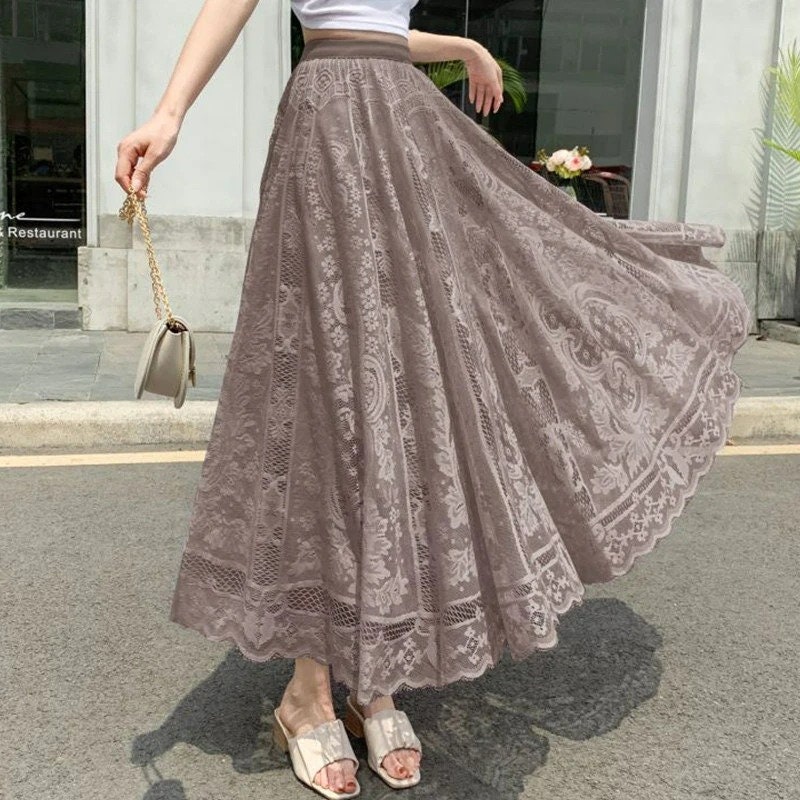 Cottagecore Clothing Fairy Grunge Long Maxi Skirt Lace Princesscore Skirt Korean Fashion Lace Skirt