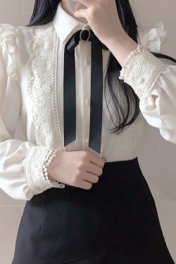 Cottagecore Clothing Light Academia Autumn Edwardian Blouse Women Single Breasted Button Solid Peter Pan Collar Victorian Blouse