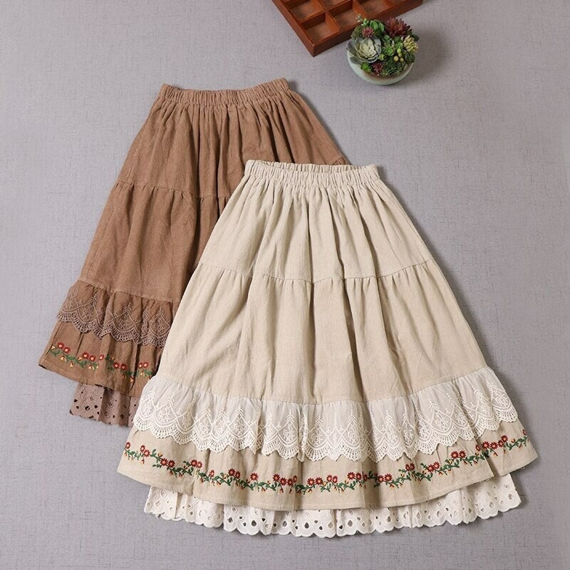 Cottagecore Clothing Summer Renaissance Skirt Dark Academia Clothing Lace Patched Lolita Skirt Fairy Grunge Skirt