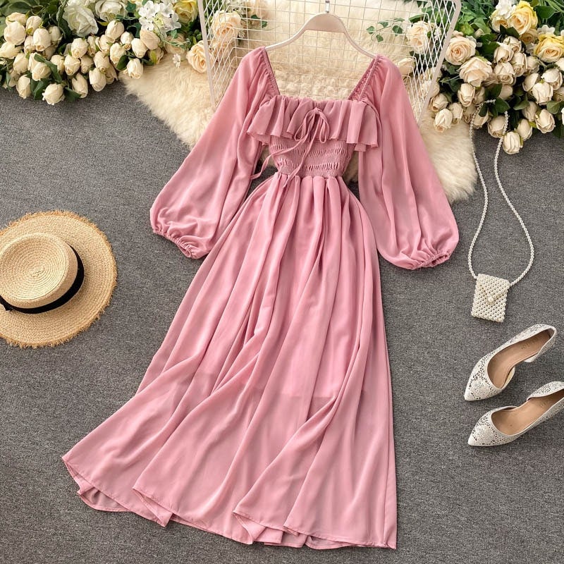 Cottagecore Dress Autumn Milkmaid Daisy Sage Dress Women Wedding Guest Dress Vintage Fairy Romantic Y2k Prom Dress