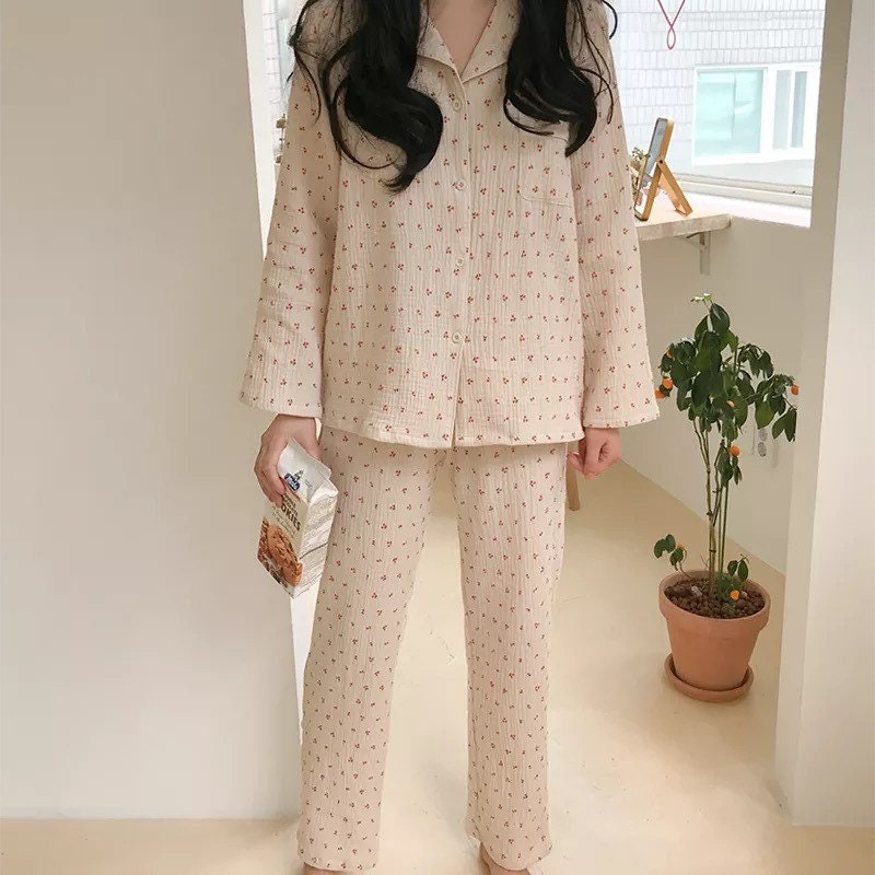 Cotton Linen Ditsy Cherry Pyjama Set