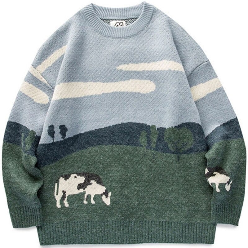 Cow Sweater Vintage Sweaters Pullover Men Women's Sweater Jumper Warm Daily Knitwear Korean Casual O Neck