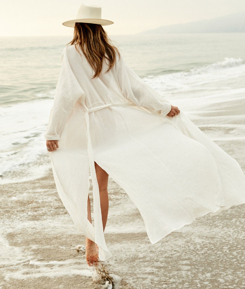 Crinkle Cloth Belt Beach Jacket Sun Protection Cardigan Holiday Skirt Bikini Cover Up Swimsuit Top White Cover Up