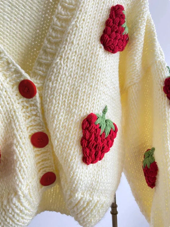 Crochet Strawberry Cardigan Knitted Women Sweater Streetwear Harajuku Vintage Y2k Clothing