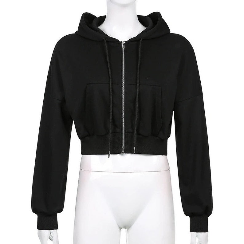 Crop Top Hoodies Jacket For Ladies New Fashion Design Crop Top Jacket Longsleeve Hood Jacket With Front Zipper Solid Sweatshirt Tracksuit