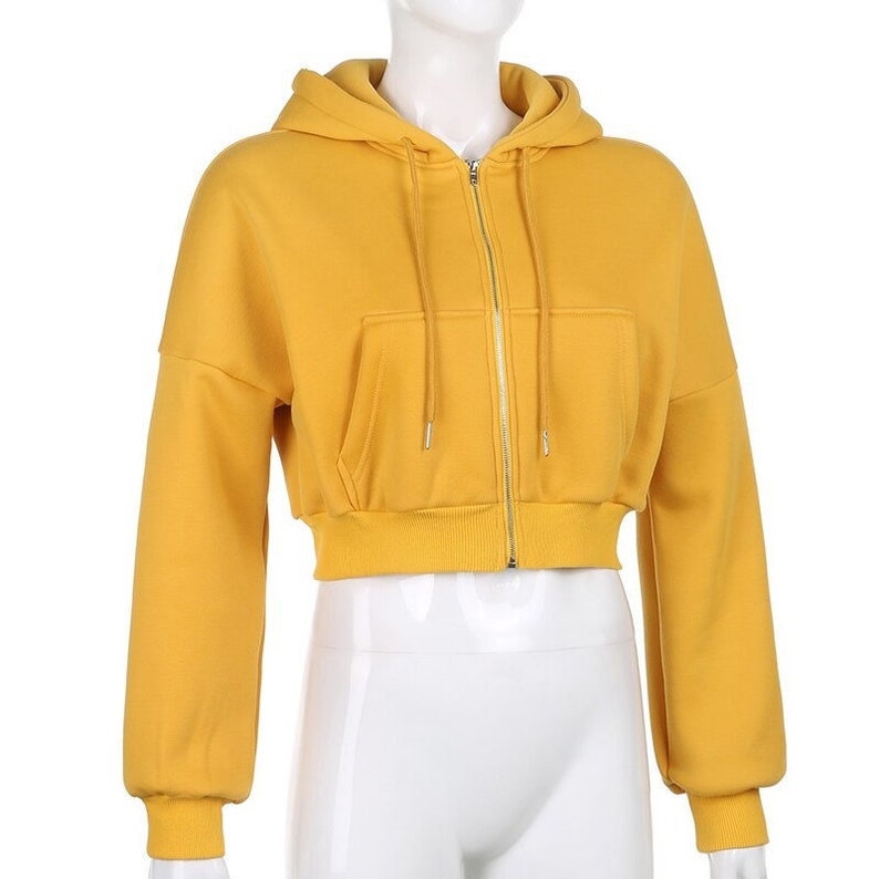Crop Top Hoodies Jacket For Ladies New Fashion Design Crop Top Jacket Longsleeve Hood Jacket With Front Zipper Solid Sweatshirt Tracksuit