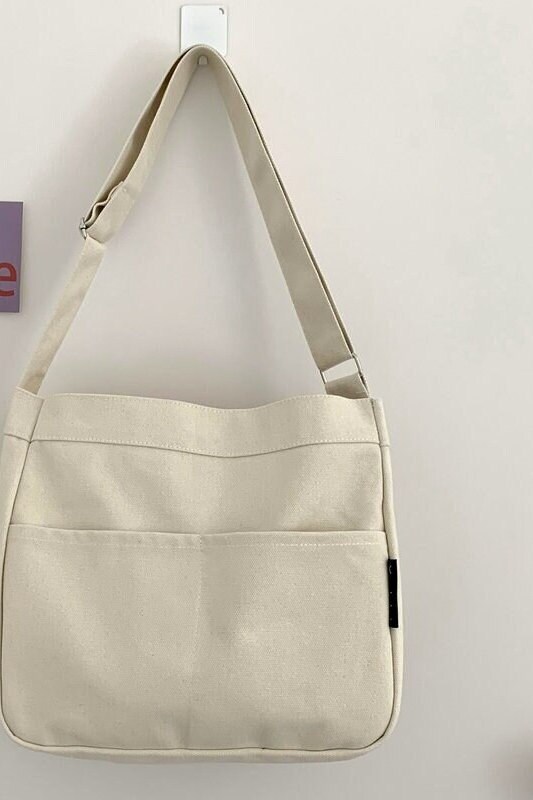 Crossbody Canvas Cotton Tote Corduroy Shoulder Messenger Bag Everyday Casual Open Outer Packet