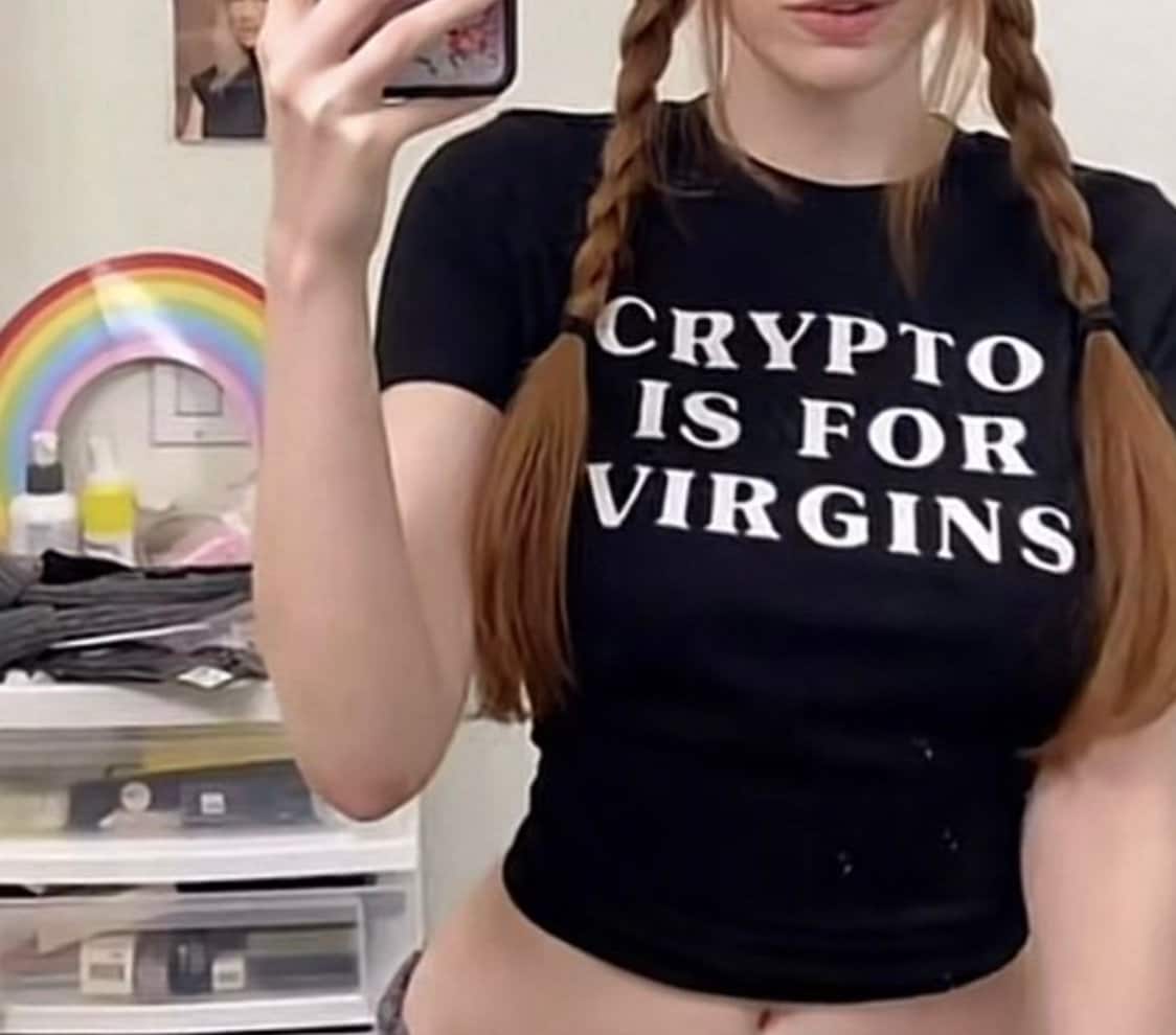Crypto Is For Virgins Aesthetic Baby Crop Top 2000s Inspired Tee Y2k Slogan Graphic T Shirt Gift For Her