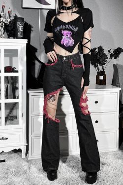 Cut Out Chain Design High Waisted Flare Pants Streetwear Gothicwear Harajuku Punkwear Lolita Korean Grunge Y2k Punk