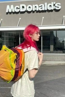 Cute Retro Hamburger Kawaii Shoulder Bag High Capacity Pu Leather Student Backpack Women Bag School Backpack College Students