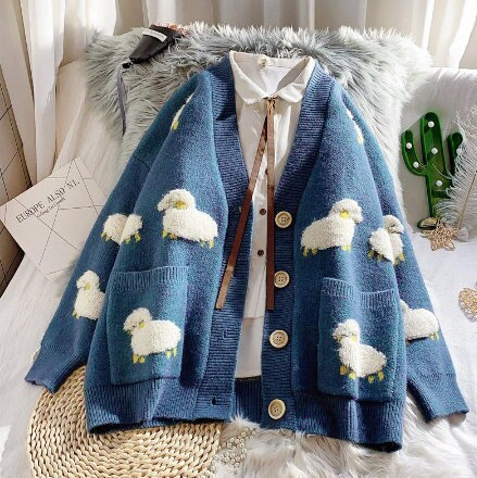 Cute Y2k Oversized Stylish Knitted Sheep Cardigan