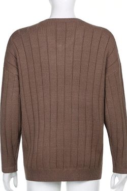Dark Academia Brown Vintage 90s Plus Size Sweatshirt For Women 90s Sweat Femme Y2k Stripe V Neck Knit E Girl Pullover Feminist Sweater