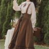 Dark Academia Clothing Long Midi Suspender Renaissance Skirt For Girls Cottagecore Clothing Cute Lace Up High Waist Ruffle A Line Skirts