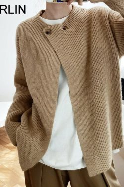 Dark Academia Clothing Open Switch Loose Pullover Sweaters For Women Korean Fashion Knitted Grandpa Sweater For Girls