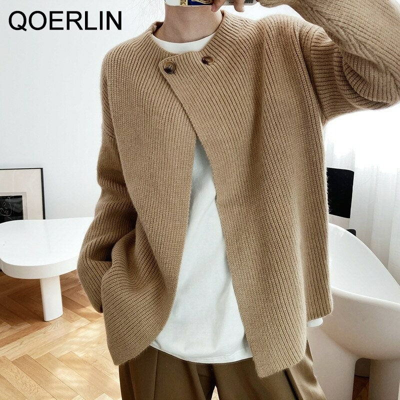 Dark Academia Clothing Open Switch Loose Pullover Sweaters For Women Korean Fashion Knitted Grandpa Sweater For Girls