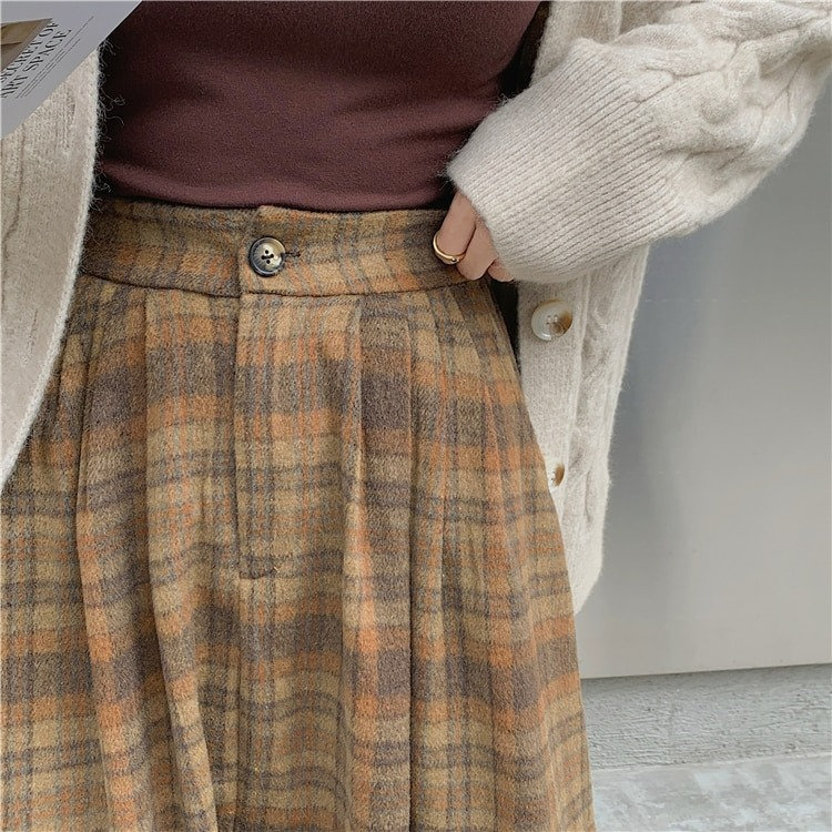 Dark Academia Clothing Plaid Warm Maxi Skirts A Line Pleated Plaid Grunge Skirt Renaissance Skirt