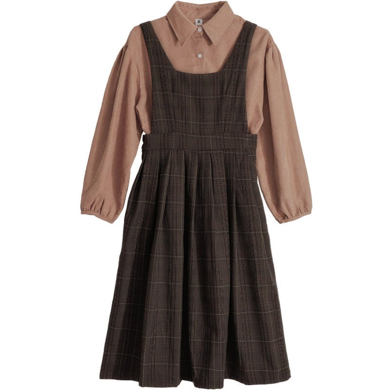 Dark Academia Clothing Set For Women Vintage Style Retro Shirt And Apron Dress
