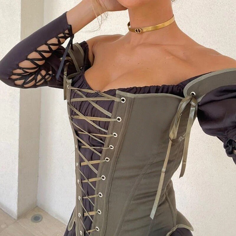 Dark Academia Clothing Vintage Cut Out Waist Corset Top For Women Lace Up Bandage Light Academia Tank Tops Cosplay Victorian Corset